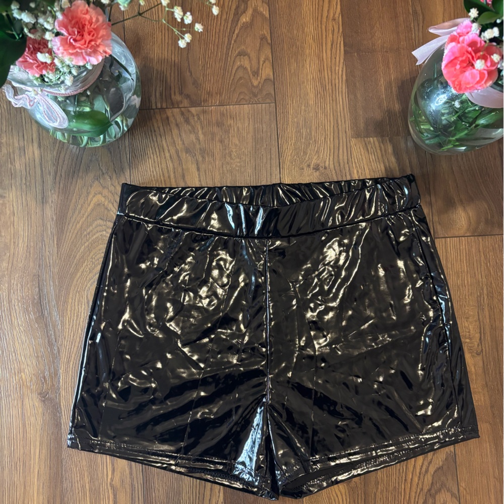 Women’s black leather shorts